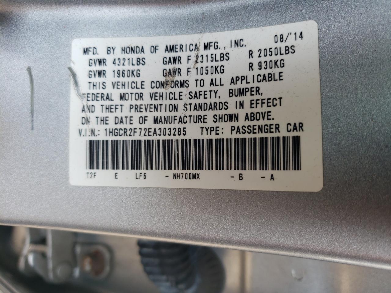 1HGCR2F72EA303285 2014 Honda Accord Ex