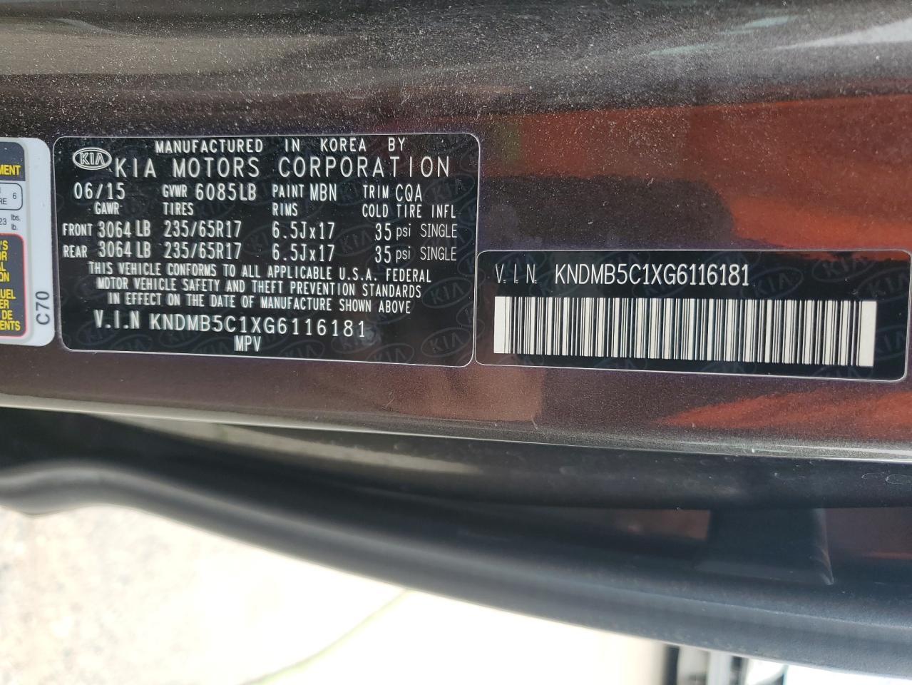 KNDMB5C1XG6116181 2016 Kia Sedona Lx