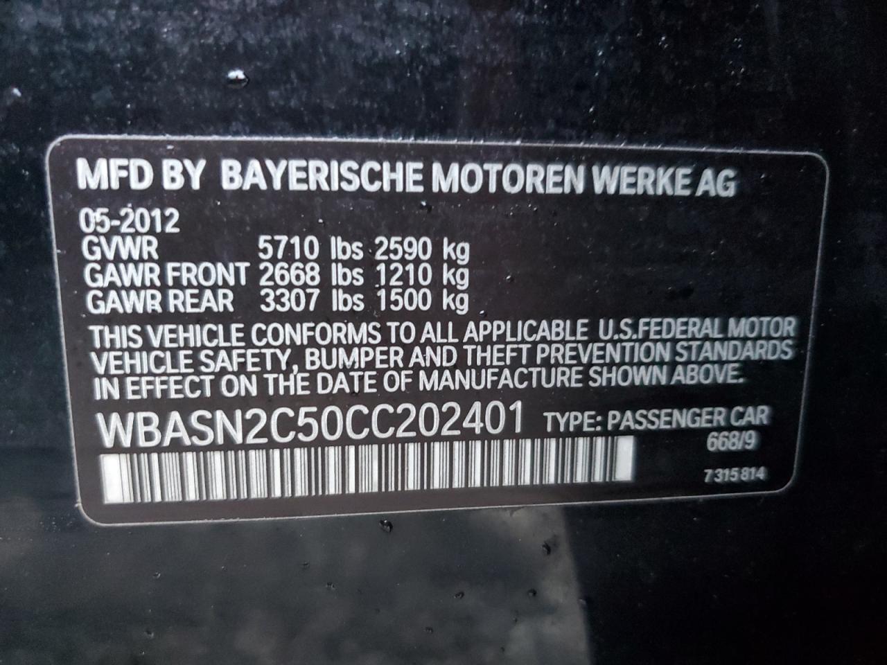 2012 BMW 535 Igt VIN: WBASN2C50CC202401 Lot: 73718814