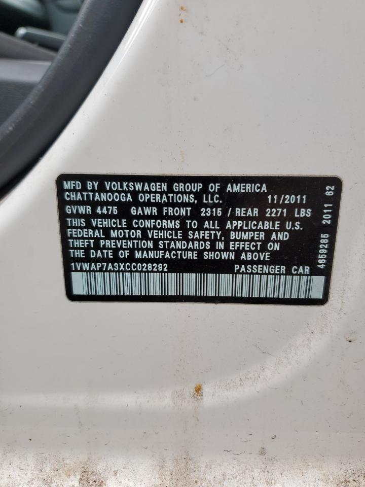 2012 Volkswagen Passat S VIN: 1VWAP7A3XCC028292 Lot: 72979154