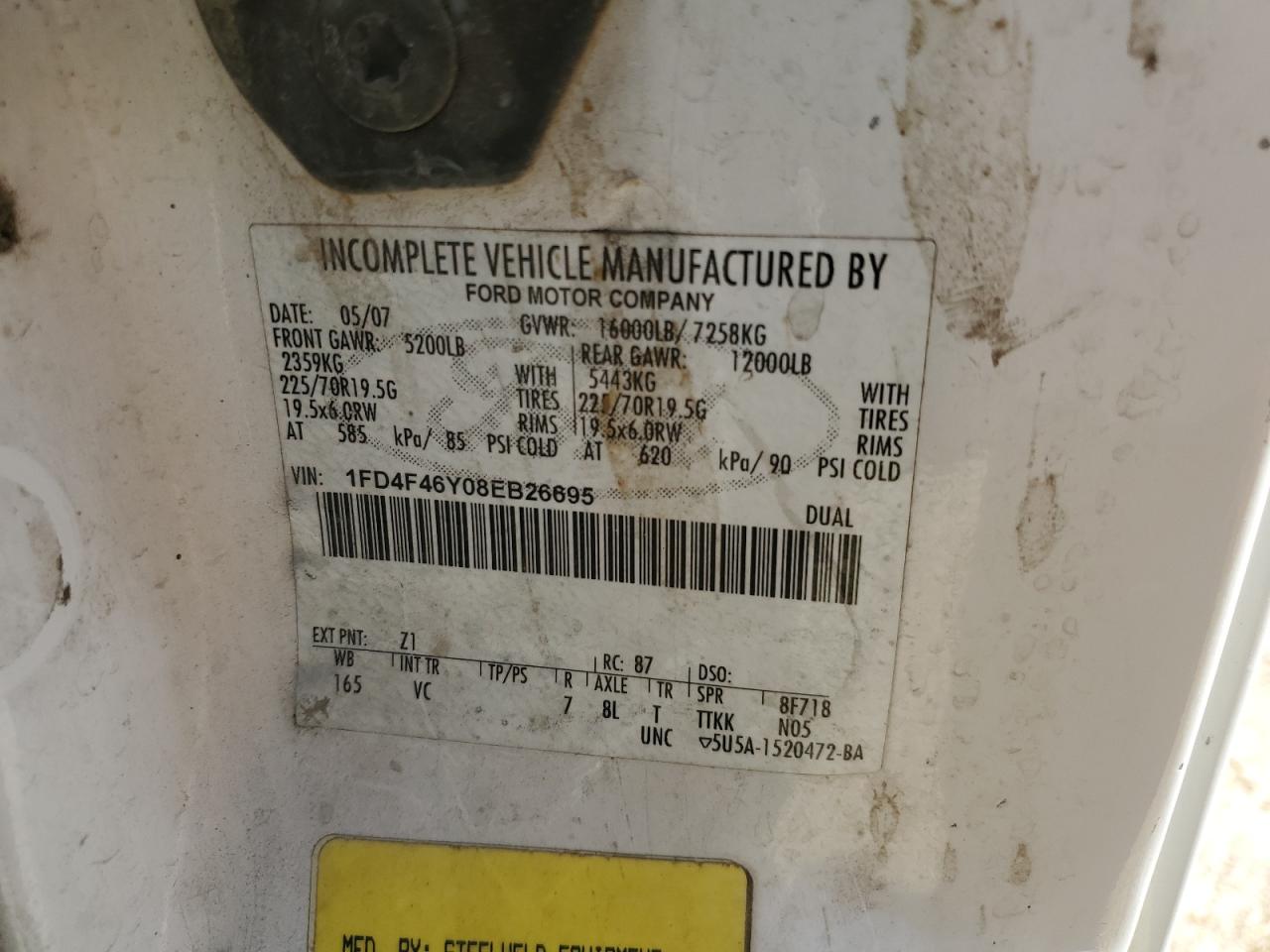 2008 Ford F450 Super Duty VIN: 1FD4F46Y08EB26695 Lot: 72067184