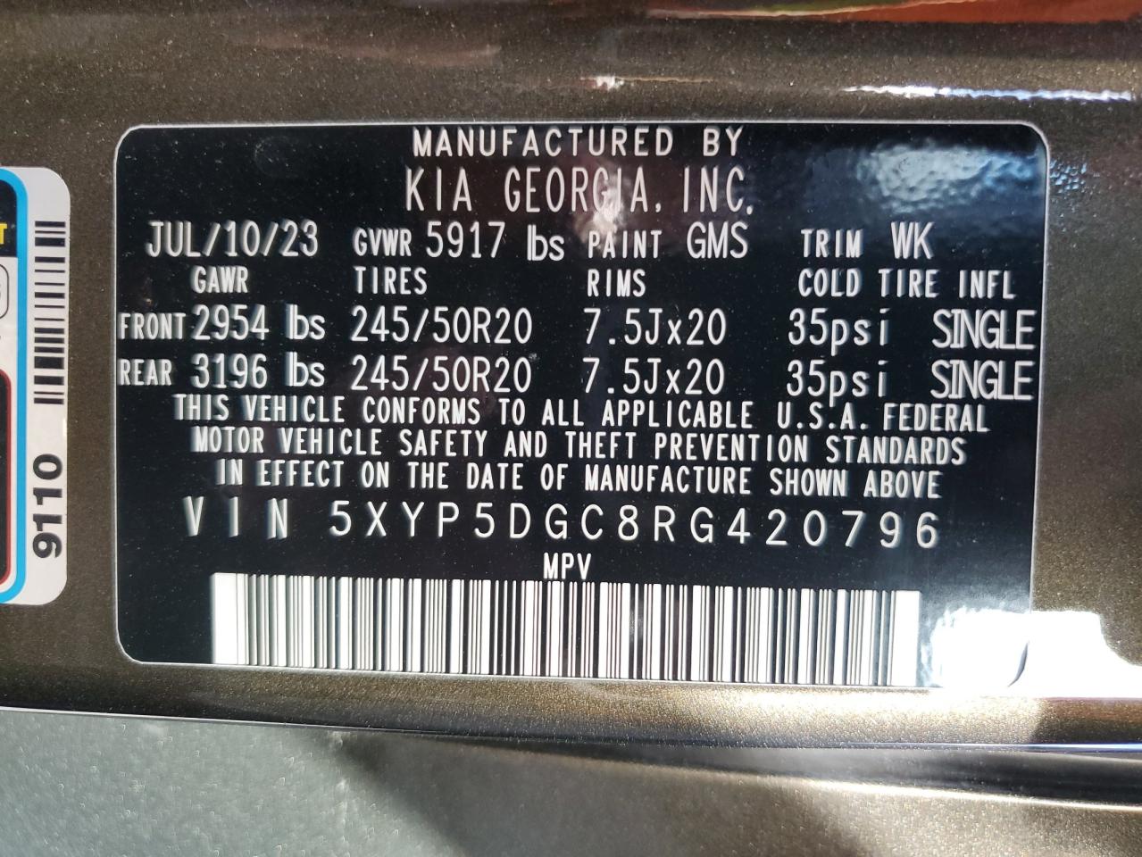 5XYP5DGC8RG420796 2024 Kia Telluride Sx