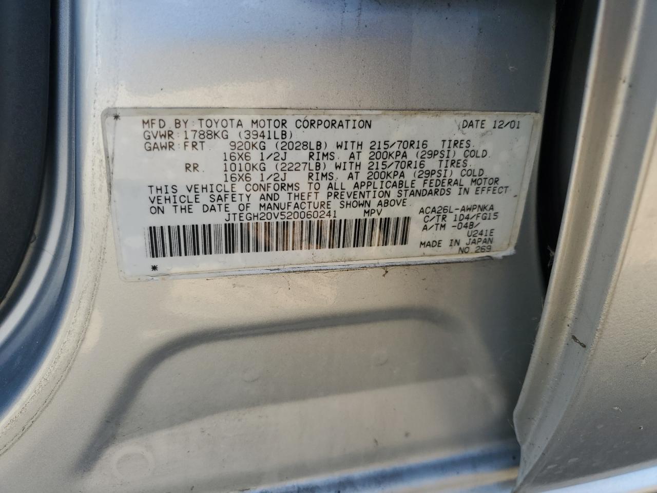 JTEGH20V520060241 2002 Toyota Rav4