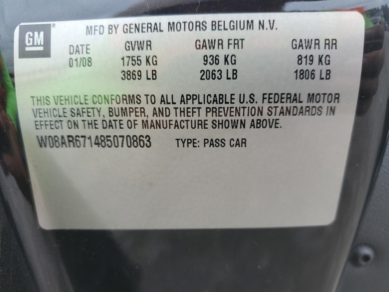 2008 Saturn Astra Xe VIN: W08AR671485070863 Lot: 69422404