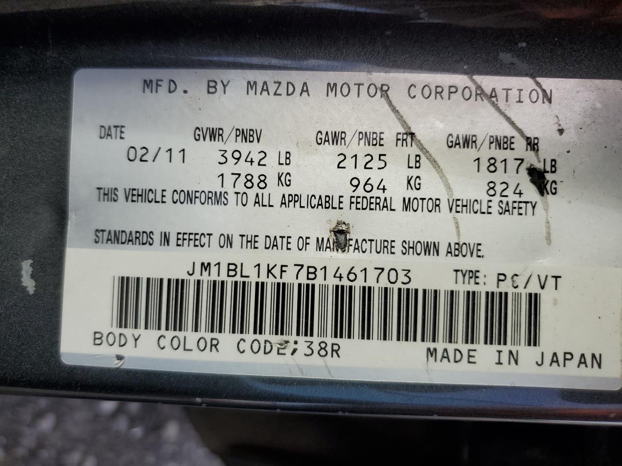 2011 Mazda 3 I VIN: JM1BL1KF7B1461703 Lot: 70971614