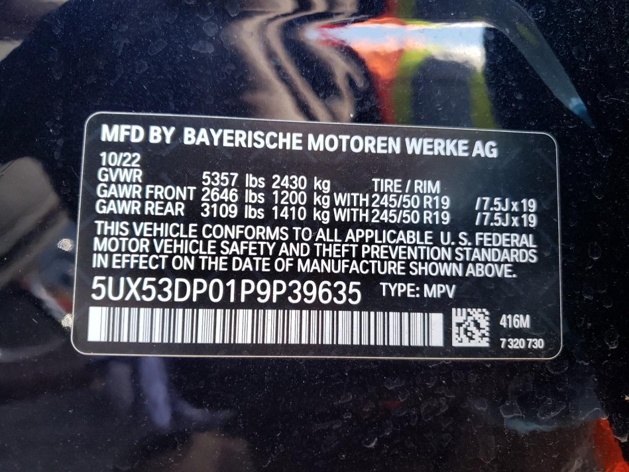 2023 BMW X3 xDrive30I VIN: 5UX53DP01P9P39635 Lot: 69188114