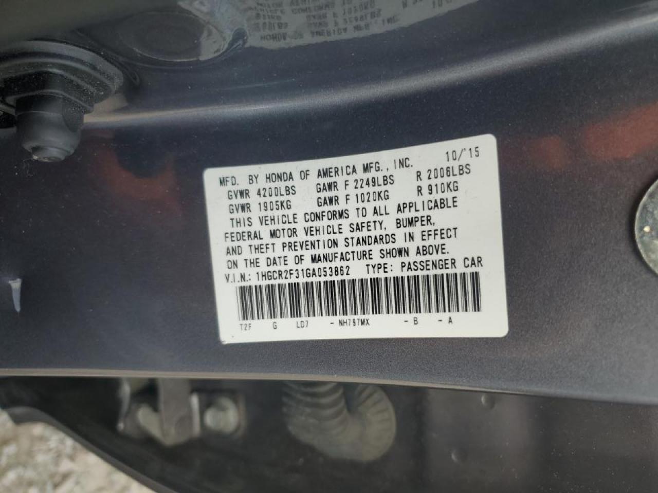 1HGCR2F31GA053862 2016 Honda Accord Lx