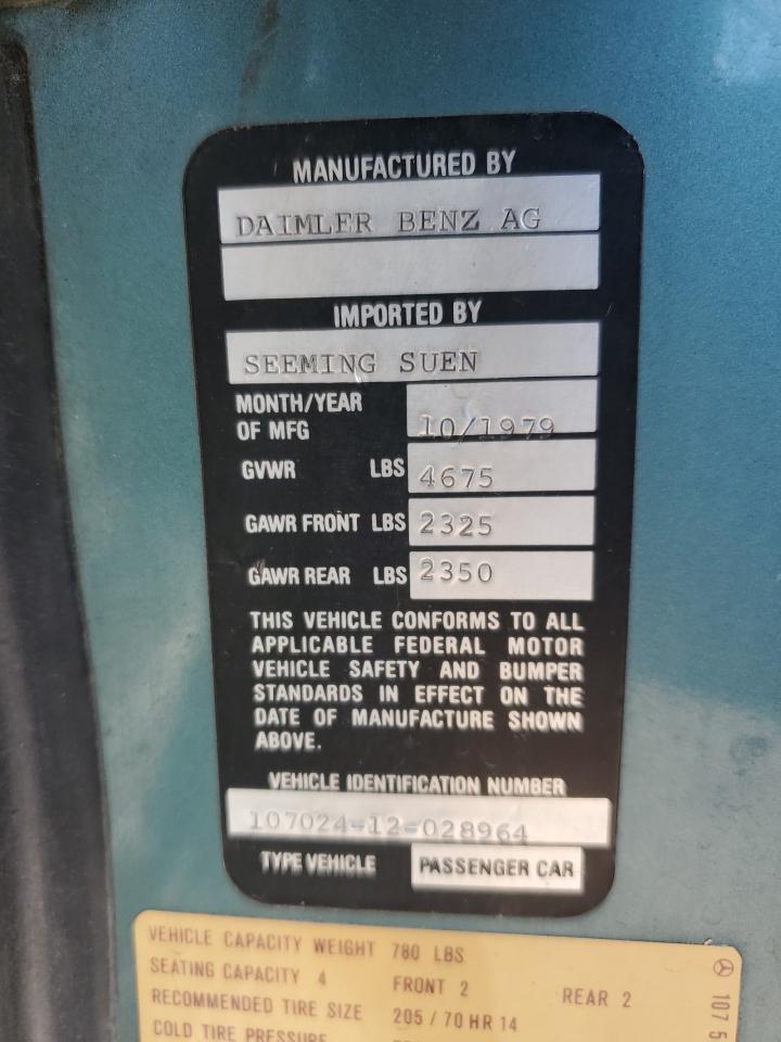 1980 Mercedes-Benz 2Dr Coupe VIN: 10702412028964 Lot: 69343204