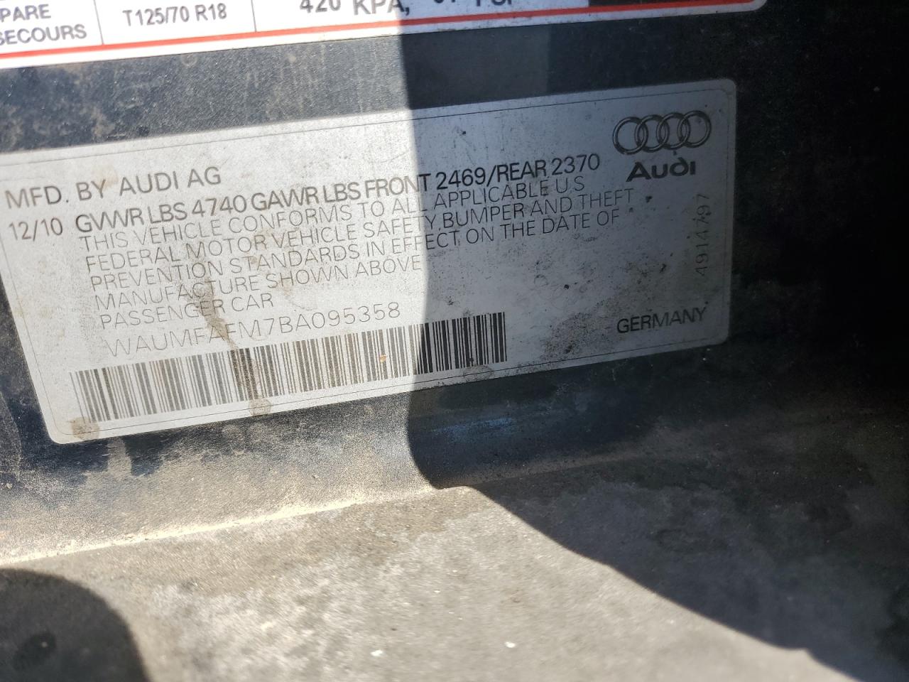 WAUMFAFM7BA095358 2011 Audi A3 Premium Plus