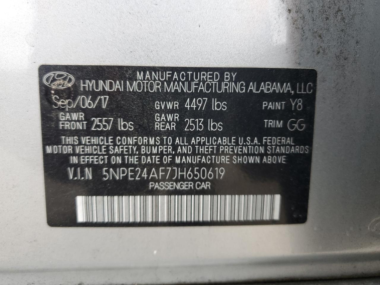 5NPE24AF7JH650619 2018 Hyundai Sonata Se