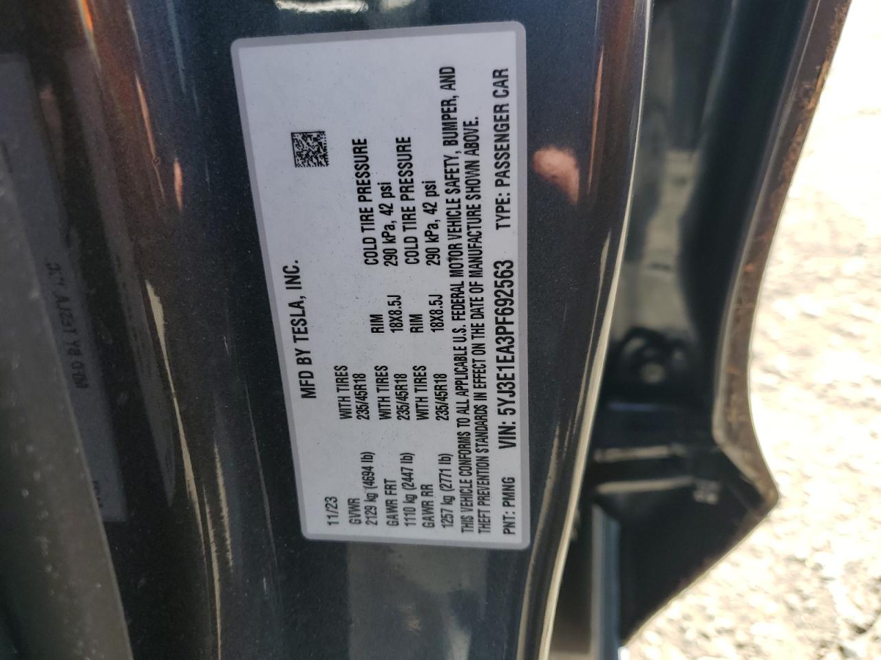 5YJ3E1EA3PF692563 2023 Tesla Model 3