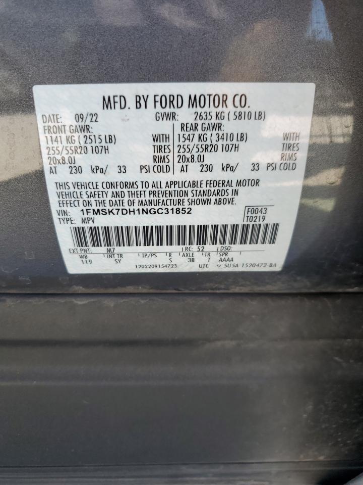 1FMSK7DH1NGC31852 2022 Ford Explorer Xlt