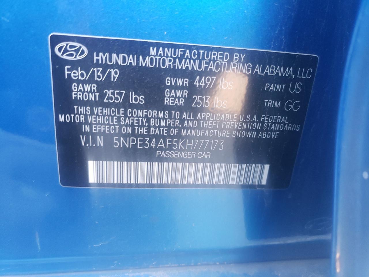 5NPE34AF5KH777173 2019 Hyundai Sonata Limited