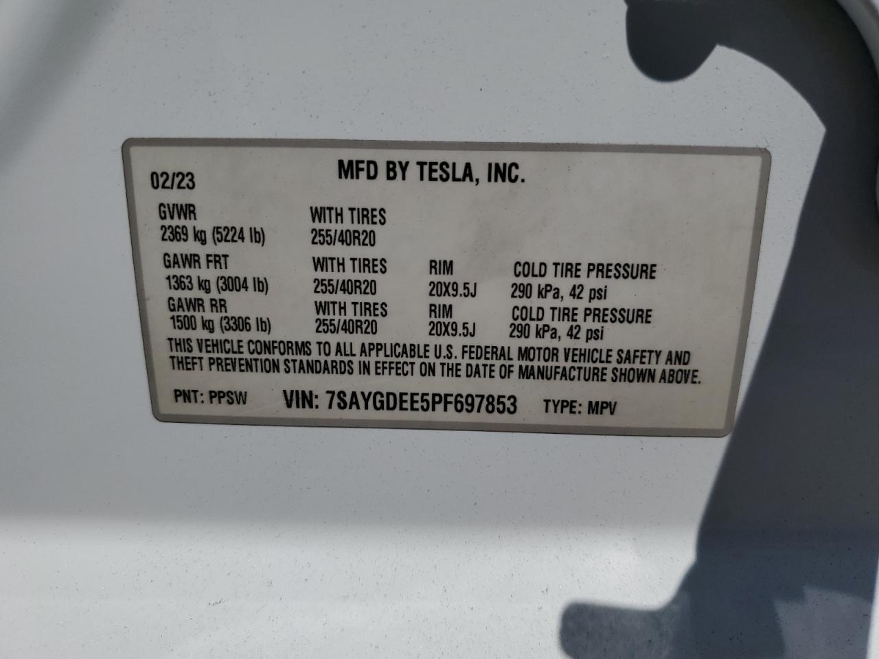 7SAYGDEE5PF697853 2023 Tesla Model Y