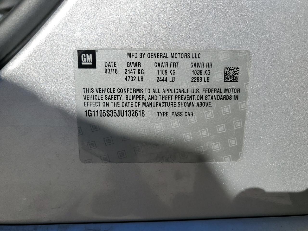 1G1105S35JU132618 2018 Chevrolet Impala Lt