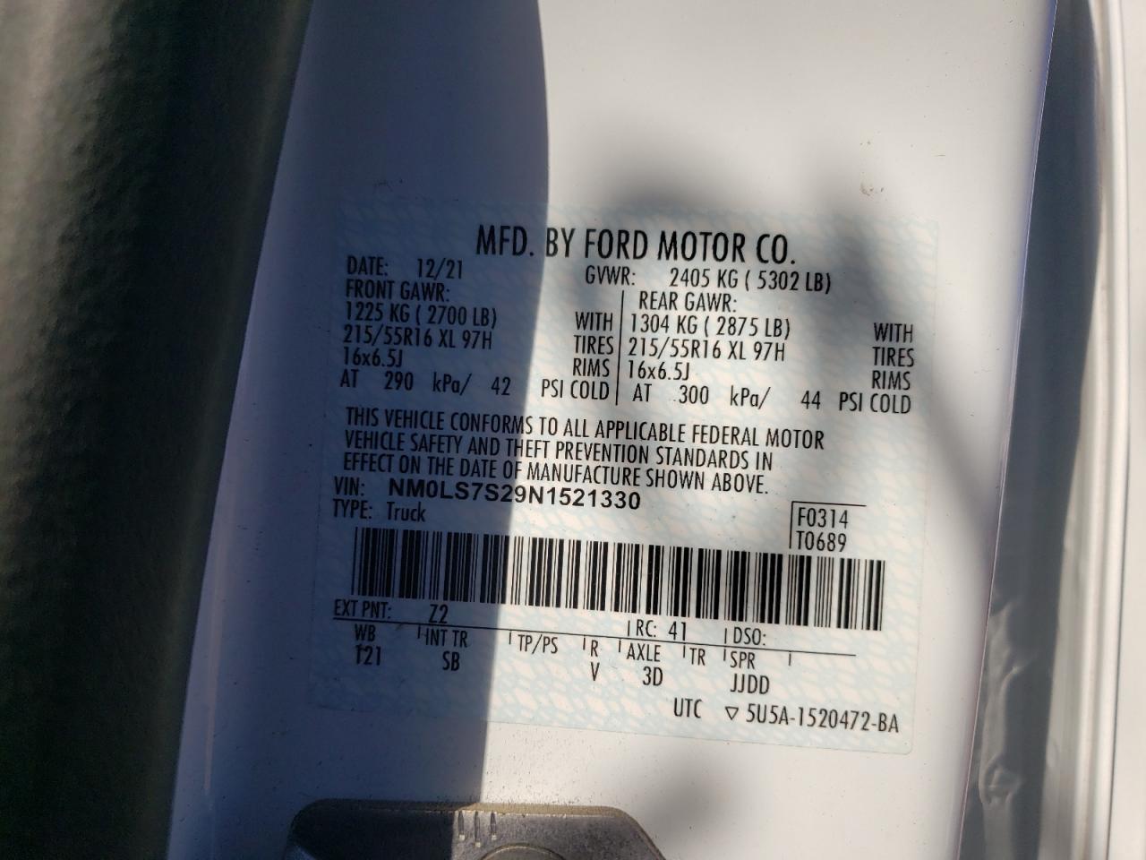 NM0LS7S29N1521330 2022 Ford Transit Connect Xl