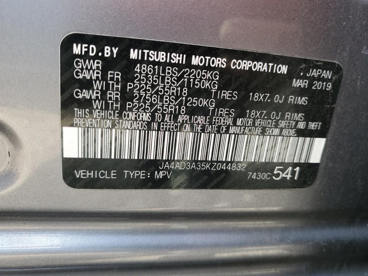 2019 Mitsubishi Outlander Se VIN: JA4AD3A35KZ044832 Lot: 71479614