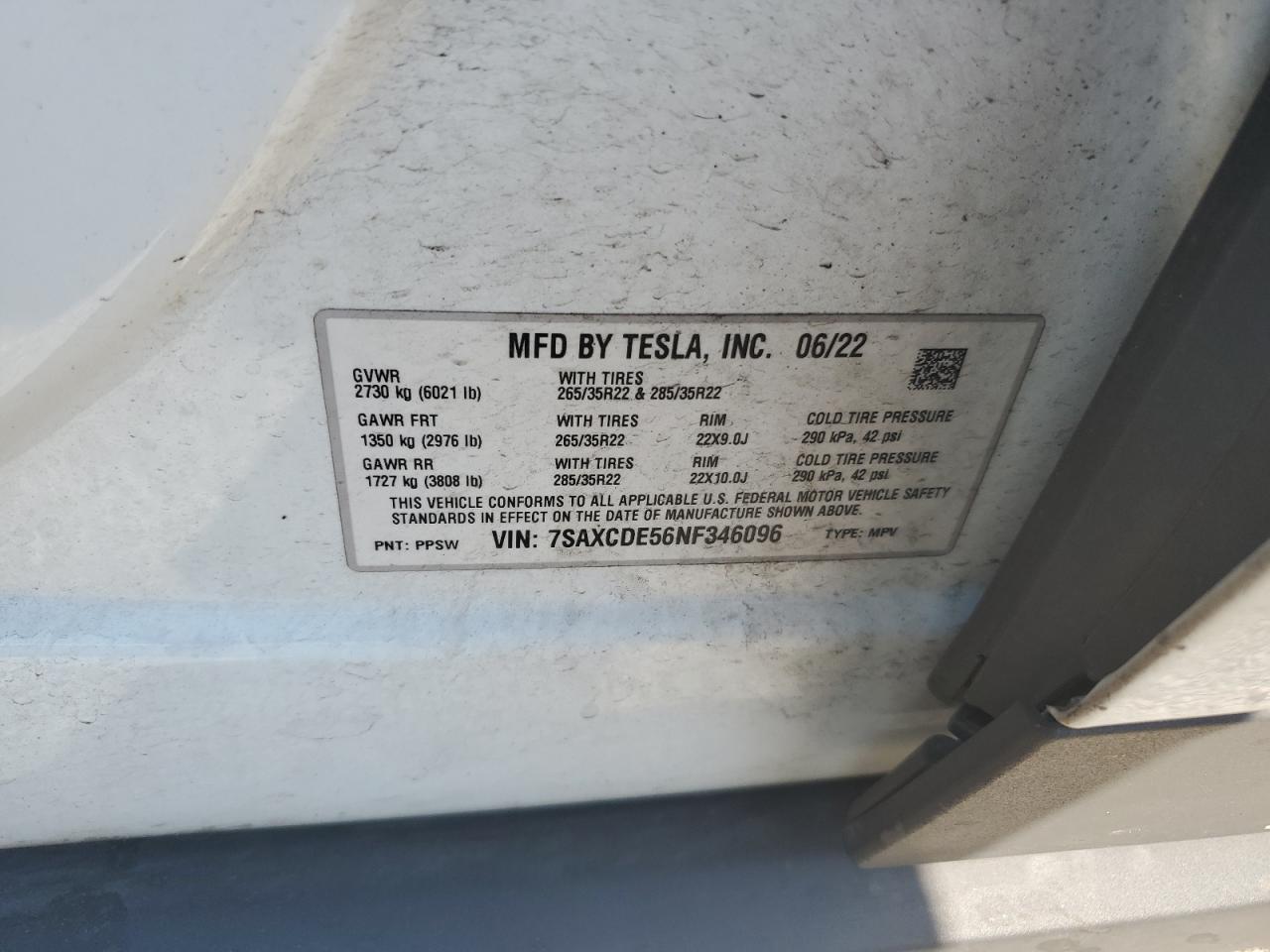 7SAXCDE56NF346096 2022 Tesla Model X