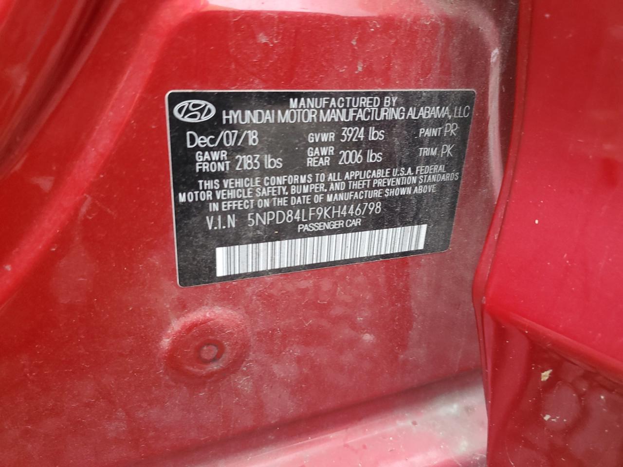 5NPD84LF9KH446798 2019 Hyundai Elantra Sel