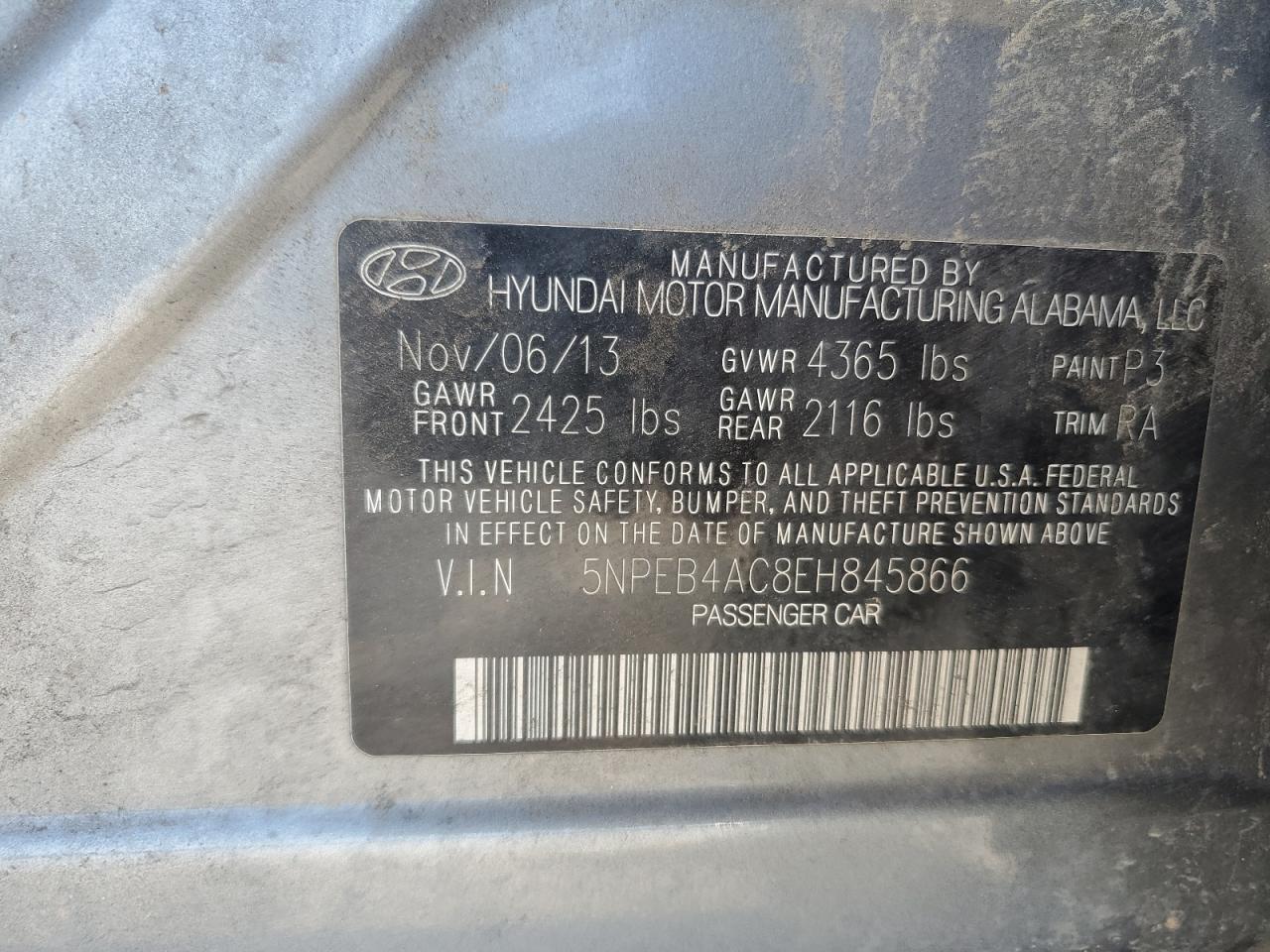 5NPEB4AC8EH845866 2014 Hyundai Sonata Gls