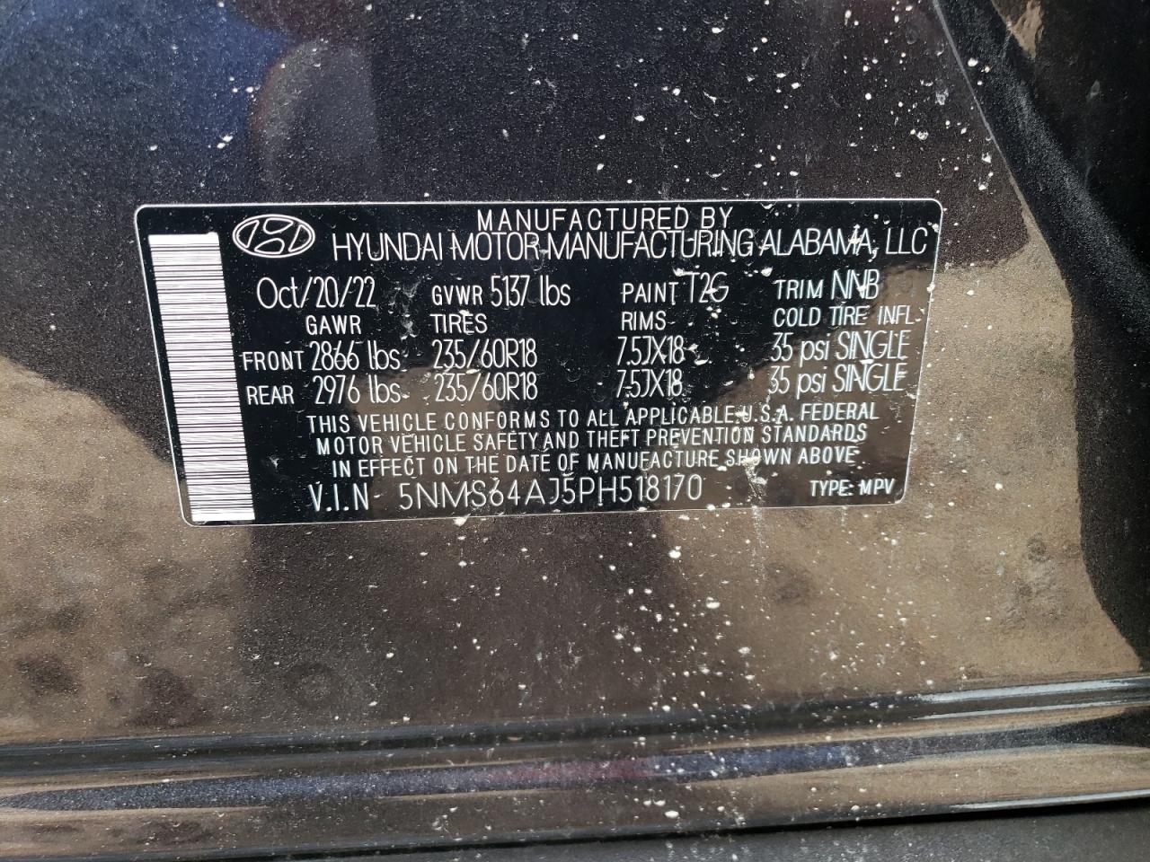 5NMS64AJ5PH518170 2023 Hyundai Santa Fe Xrt