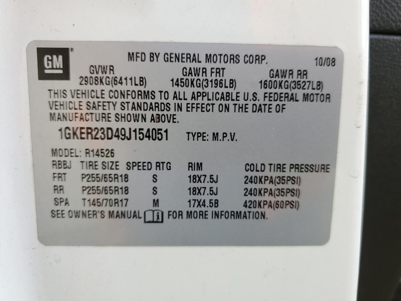 1GKER23D49J154051 2009 GMC Acadia Slt-1