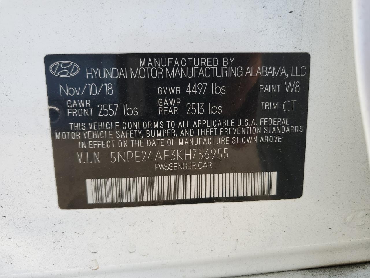 5NPE24AF3KH756955 2019 Hyundai Sonata Se