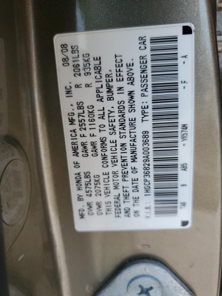 2009 Honda Accord Exl VIN: 1HGCP36829A003689 Lot: 73058074