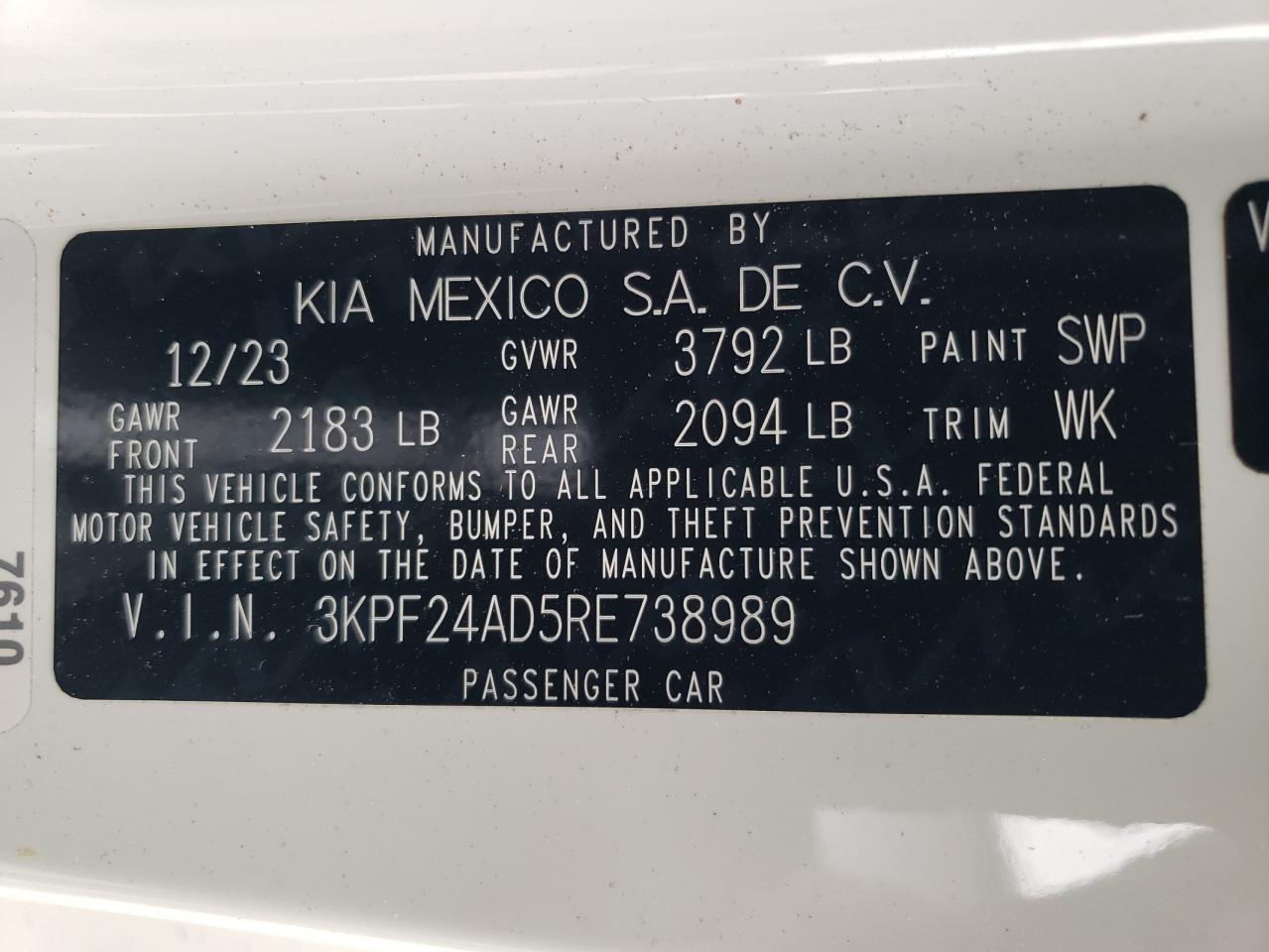 3KPF24AD5RE738989 2024 Kia Forte Lx