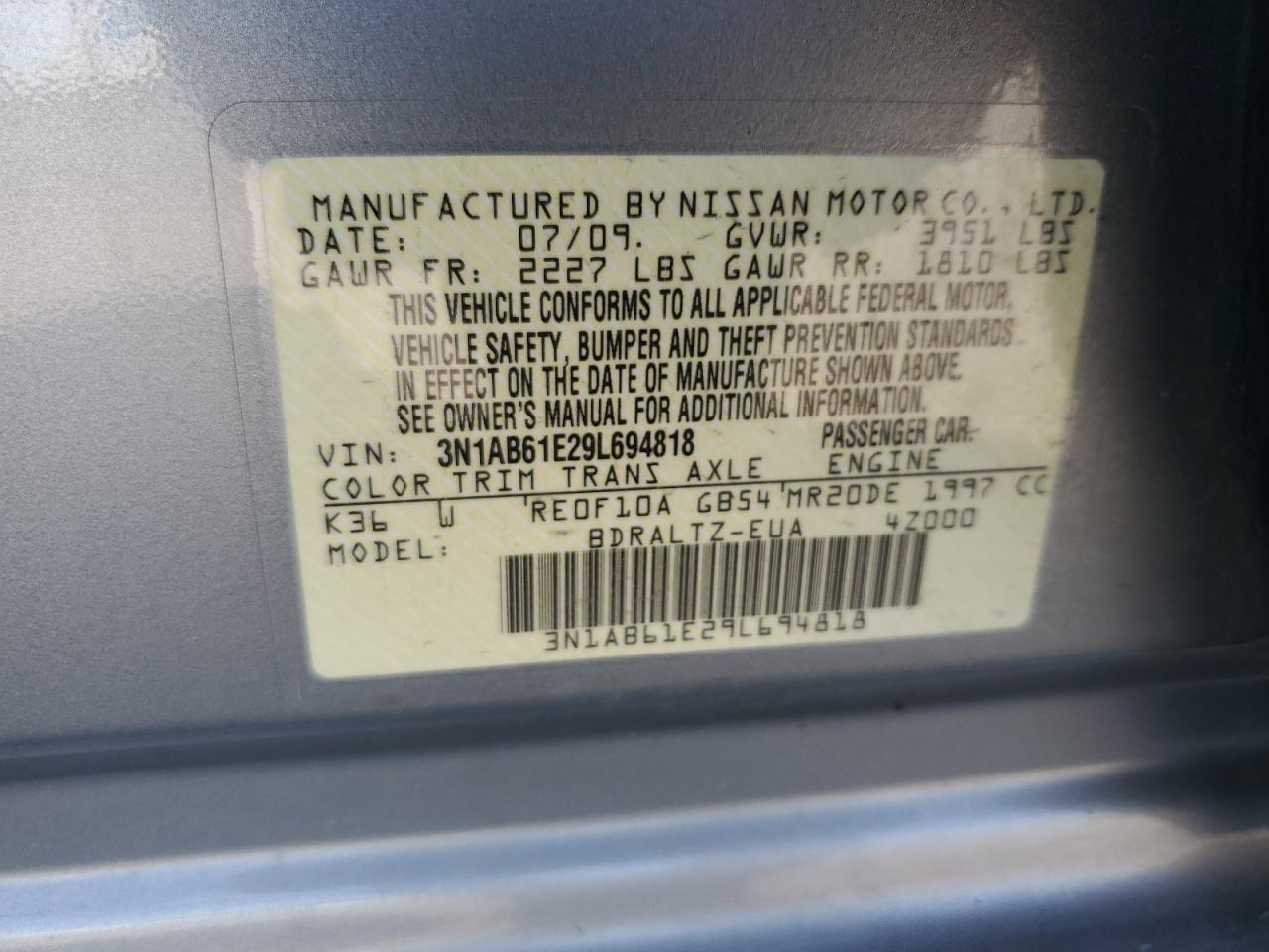 3N1AB61E29L694818 2009 Nissan Sentra 2.0