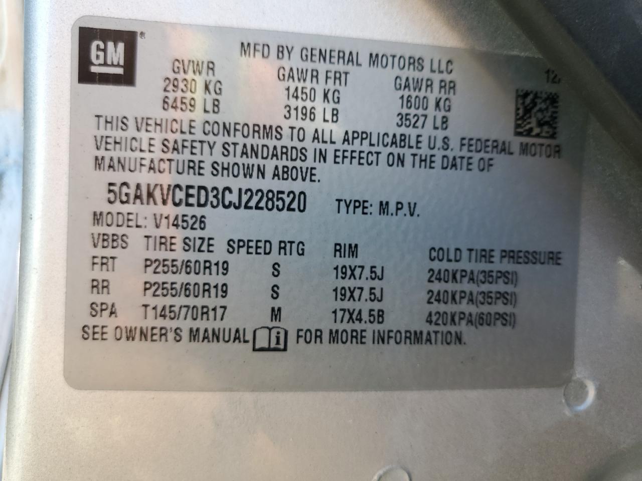 5GAKVCED3CJ228520 2012 Buick Enclave