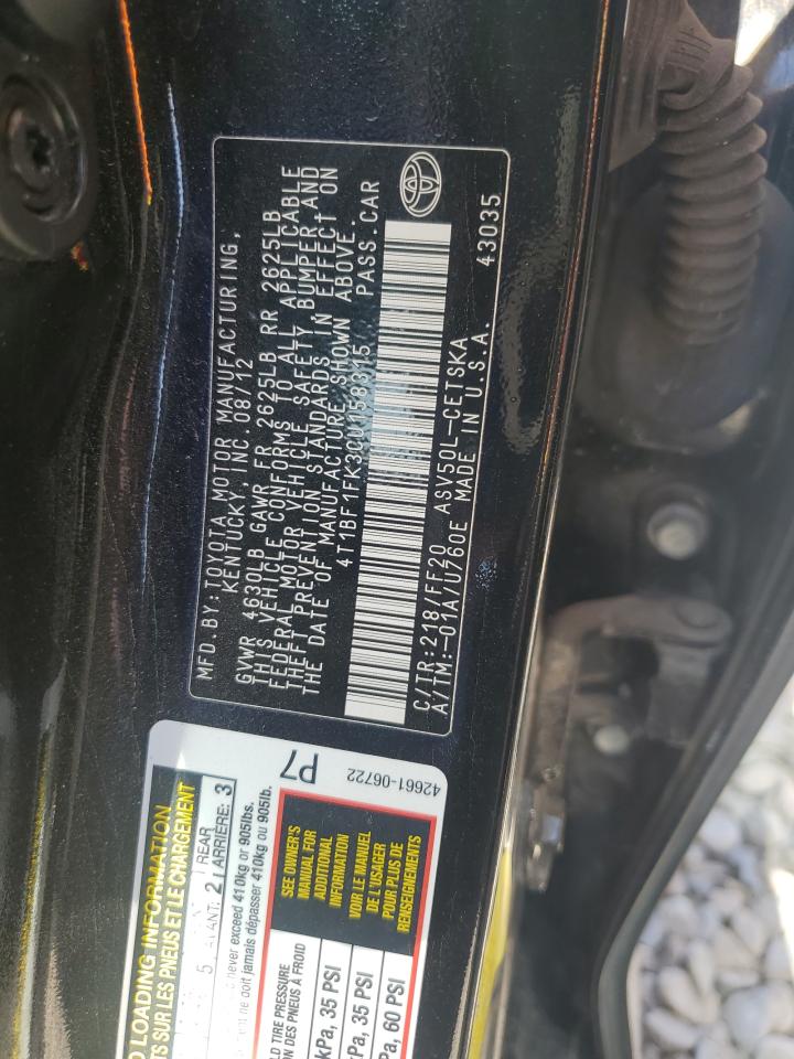 4T1BF1FK3CU158315 2012 Toyota Camry Base