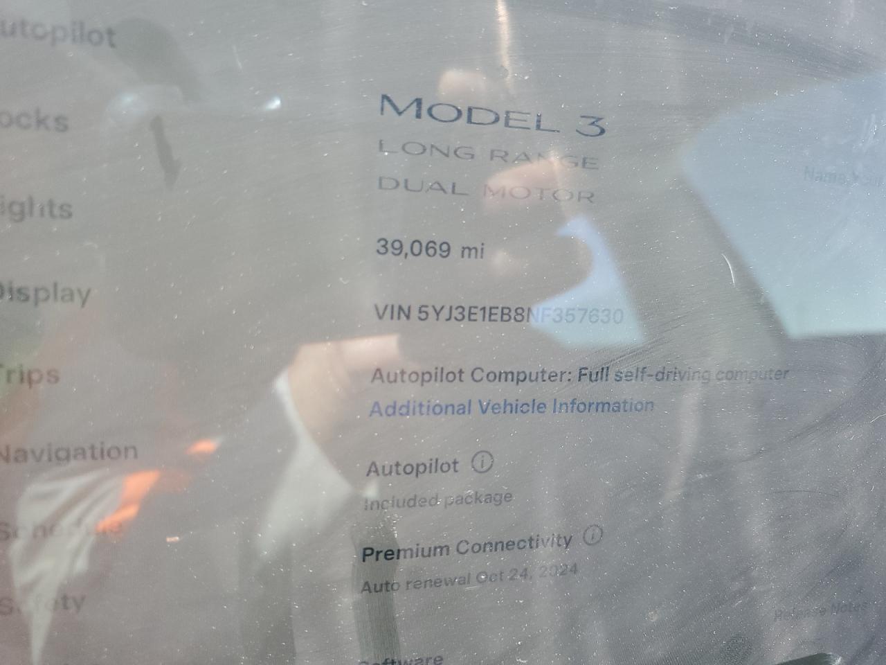 VIN 5YJ3E1EB8NF357630 2022 TESLA MODEL 3 no.9