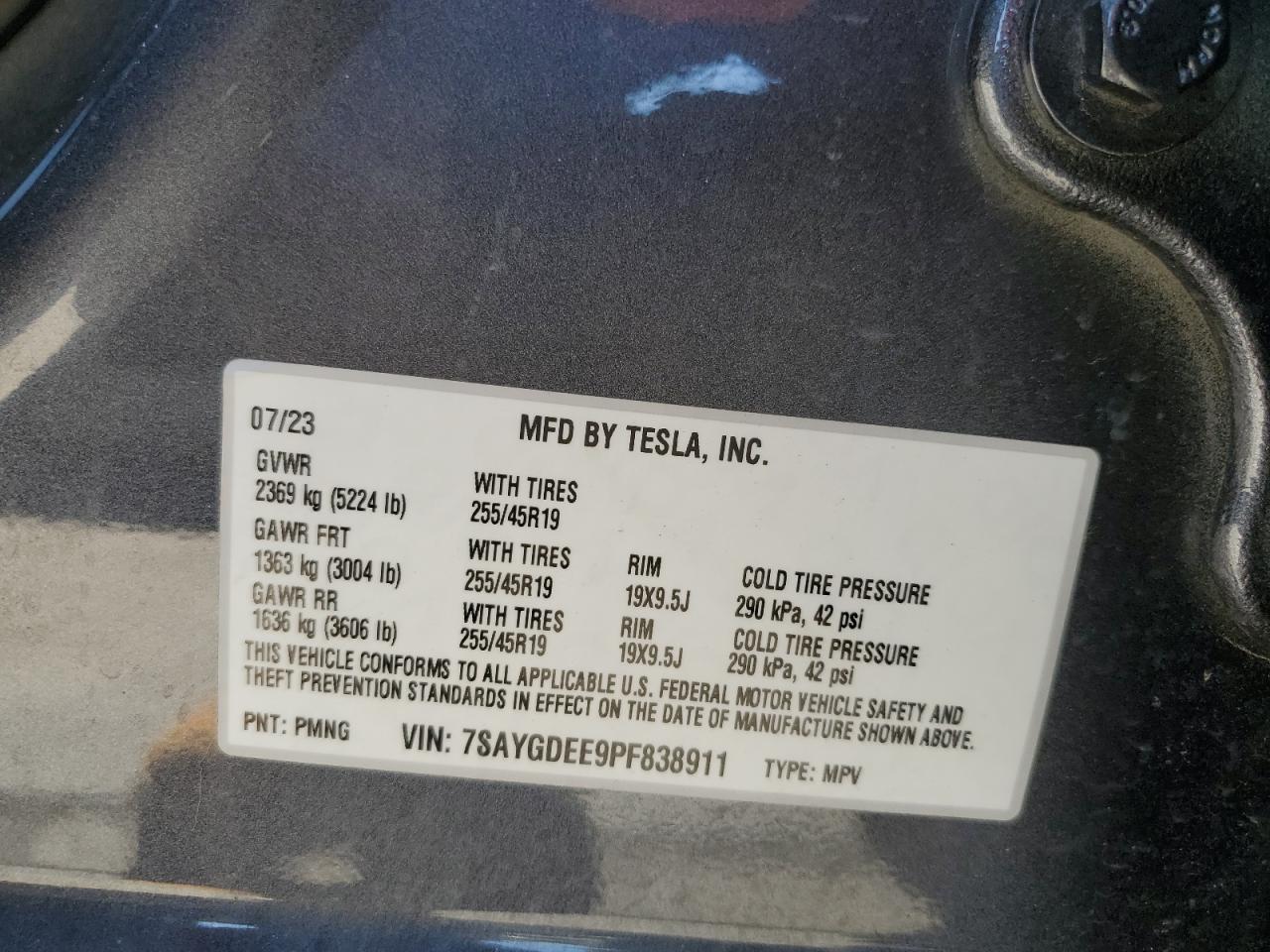 2023 Tesla Model Y VIN: 7SAYGDEE9PF838911 Lot: 73690304