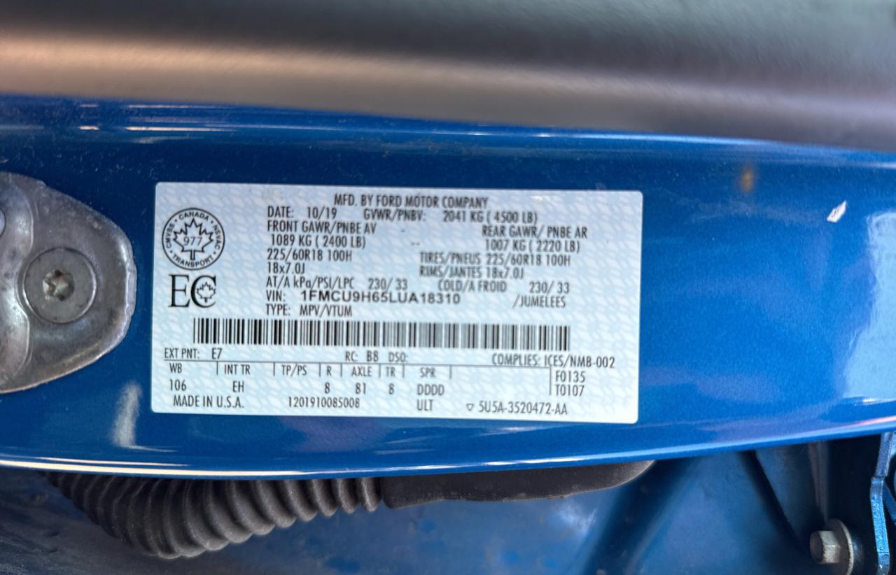 2020 Ford Escape Sel VIN: 1FMCU9H65LUA18310 Lot: 70465594