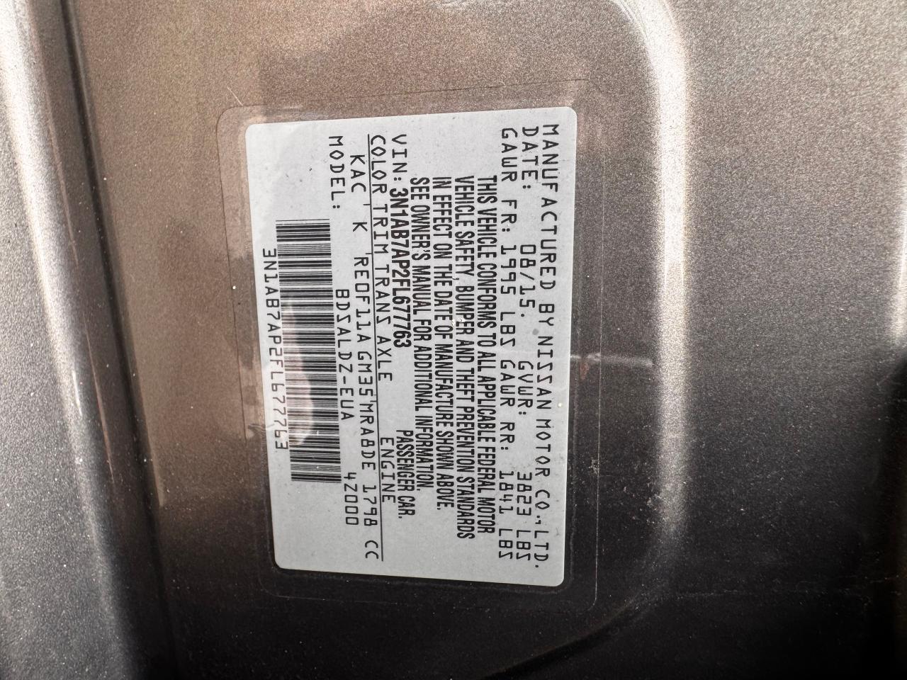 3N1AB7AP2FL677763 2015 Nissan Sentra S