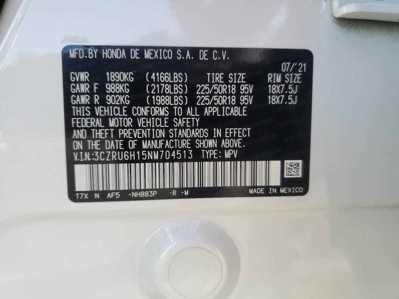 3CZRU6H15NM704513 2022 Honda Hr-V Sport