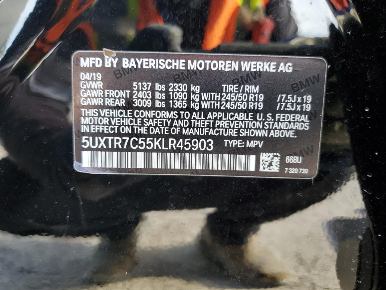 5UXTR7C55KLR45903 2019 BMW X3 Sdrive30I