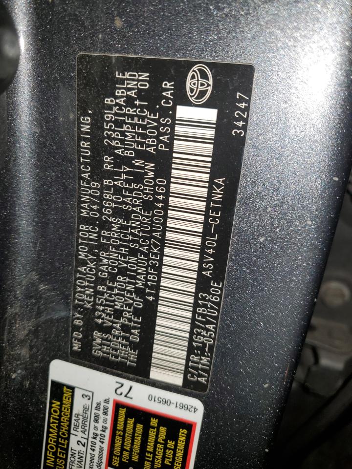 2010 Toyota Camry Base VIN: 4T1BF3EK7AU004460 Lot: 70806554