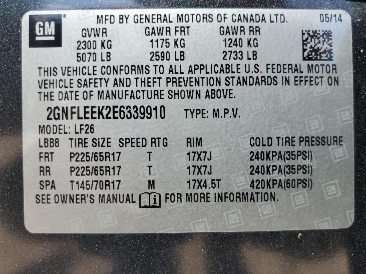 2GNFLEEK2E6339910 2014 Chevrolet Equinox Ls