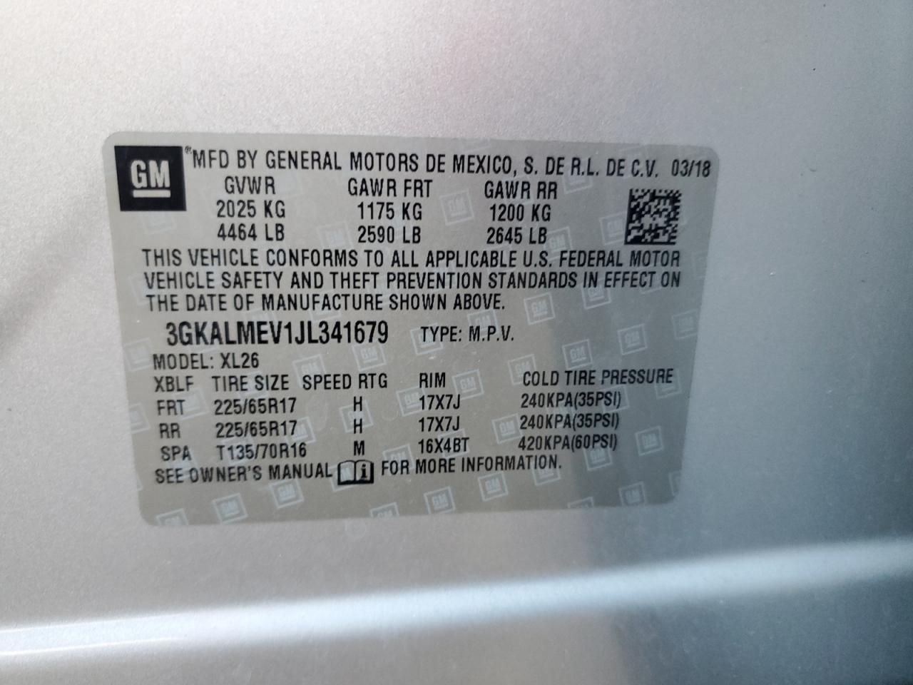 3GKALMEV1JL341679 2018 GMC Terrain Sle