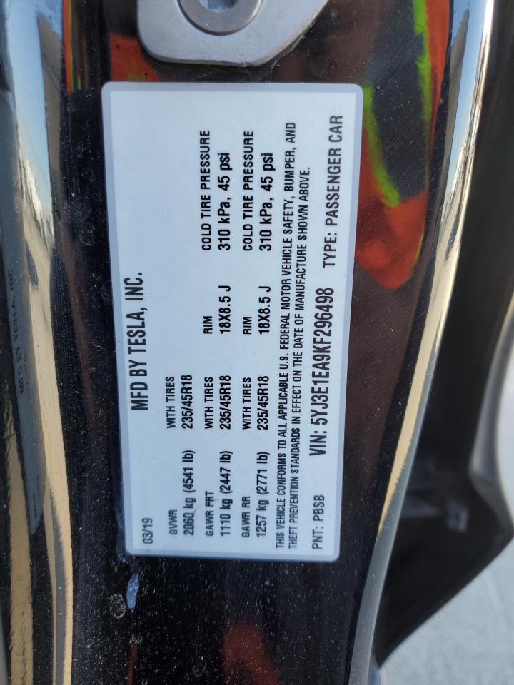 5YJ3E1EA9KF296498 2019 Tesla Model 3