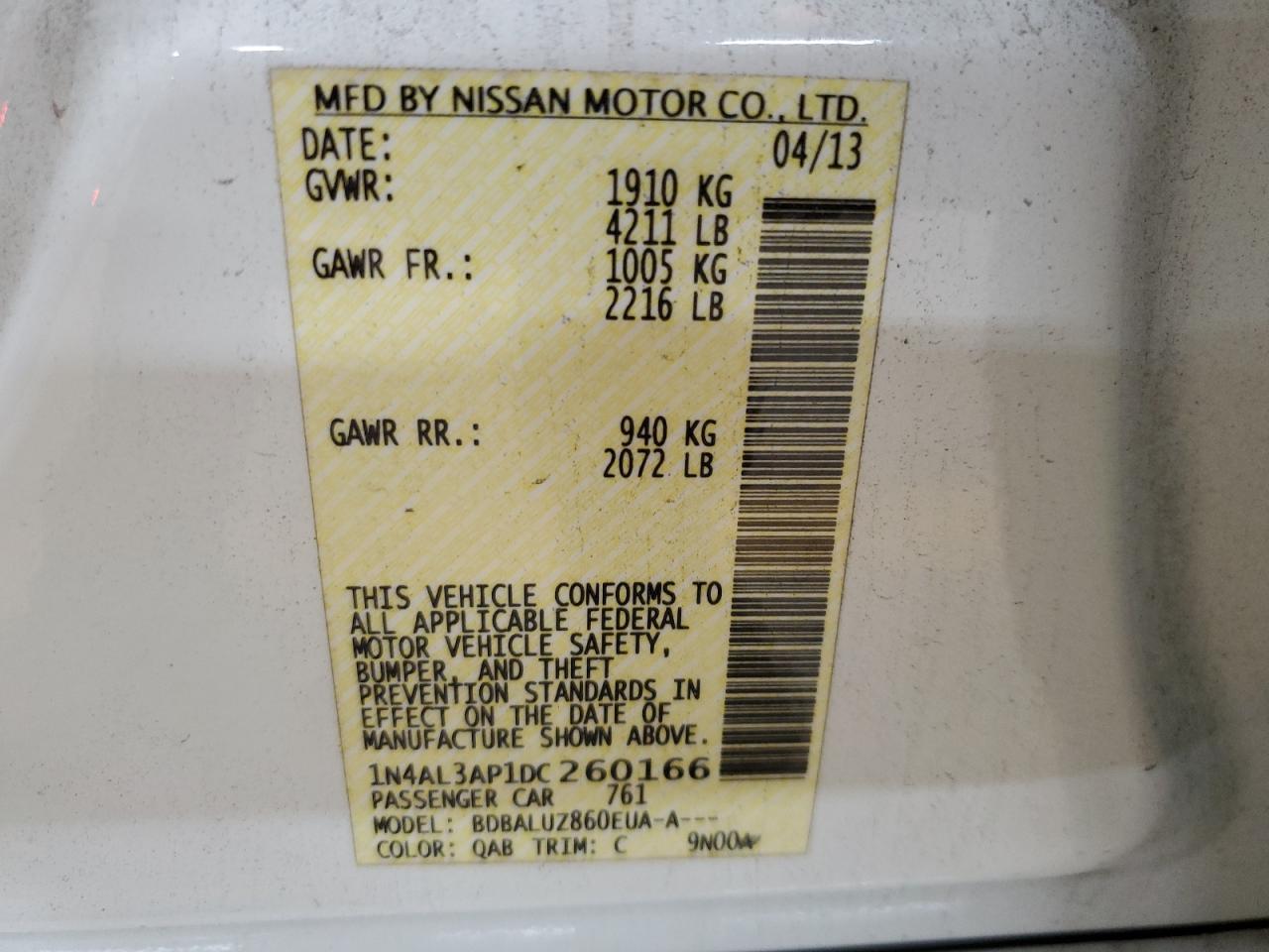 1N4AL3AP1DC260166 2013 Nissan Altima 2.5