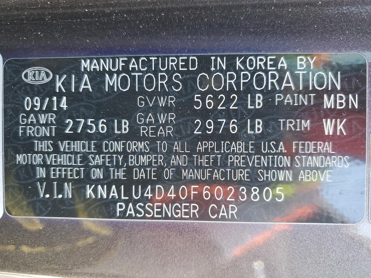 KNALU4D40F6023805 2015 Kia K900