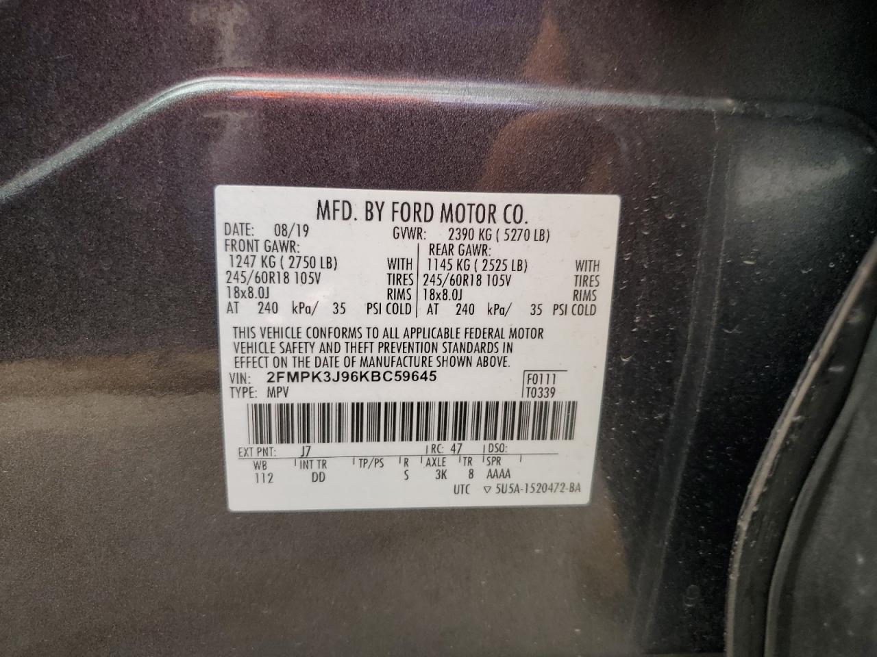 2FMPK3J96KBC59645 2019 Ford Edge Sel