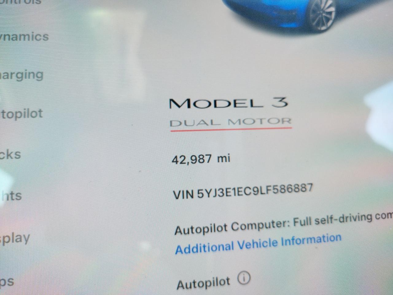 2020 Tesla Model 3 VIN: 5YJ3E1EC9LF586887 Lot: 69841334