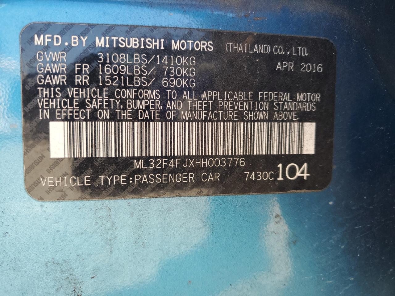 ML32F4FJXHH003776 2017 Mitsubishi Mirage G4 Se