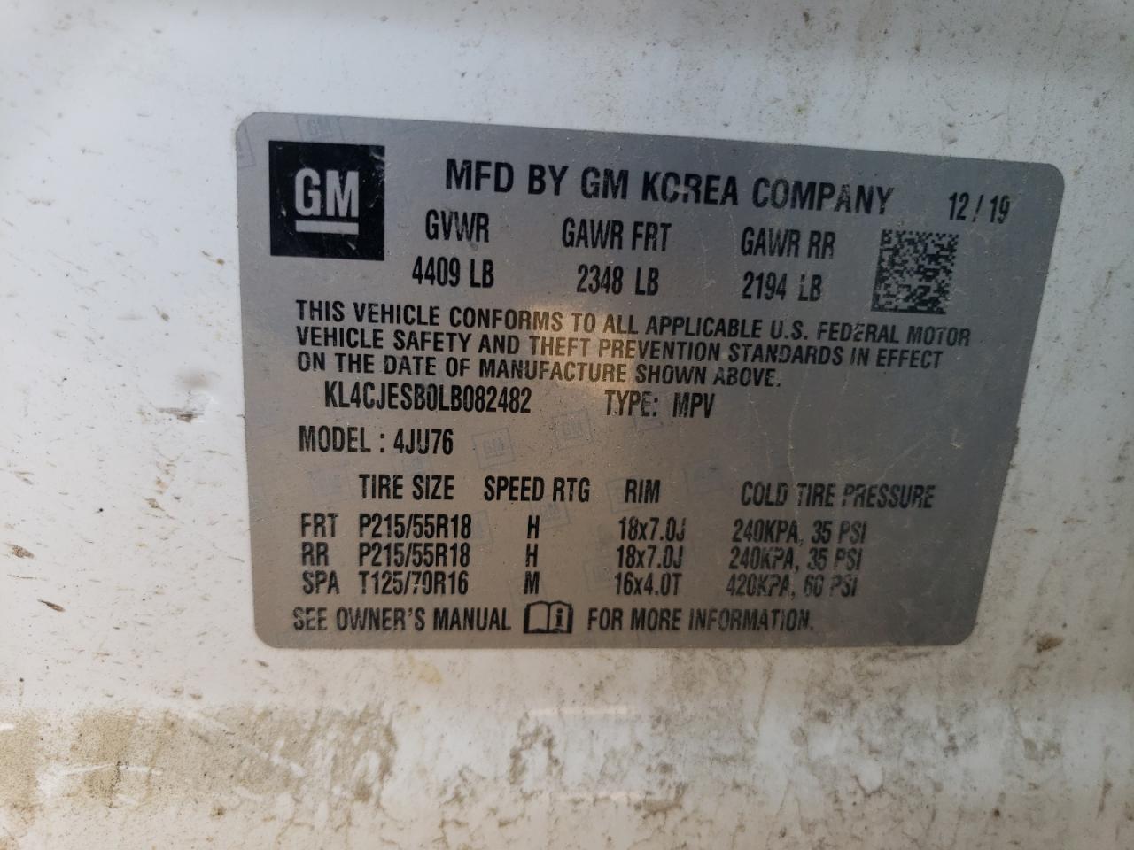 KL4CJESB0LB082482 2020 Buick Encore Preferred