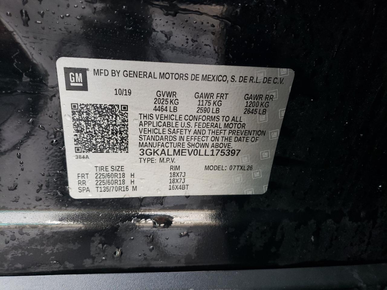 3GKALMEV0LL175397 2020 GMC Terrain Sle