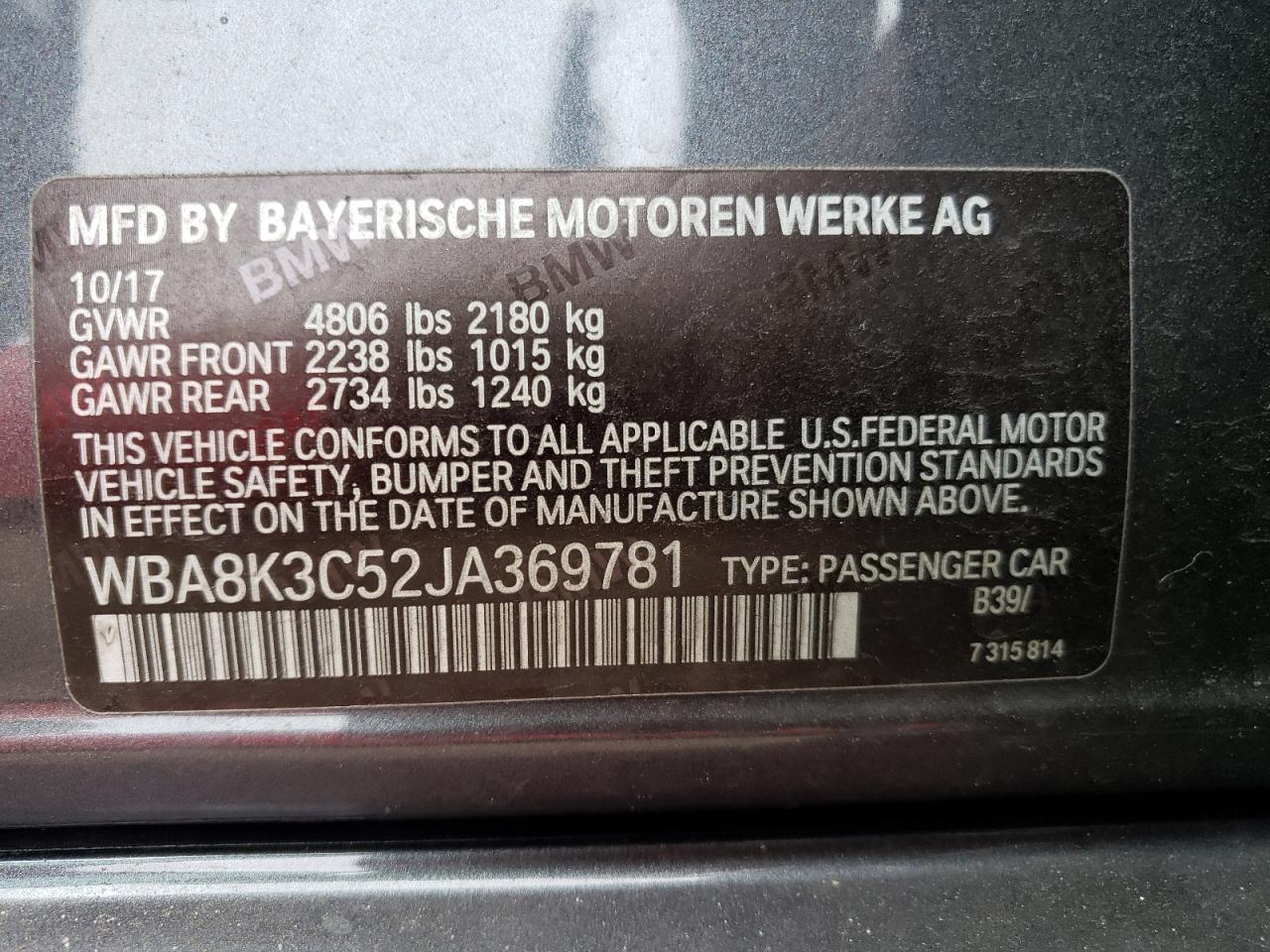 VIN WBA8K3C52JA369781 2018 BMW 3 SERIES no.12